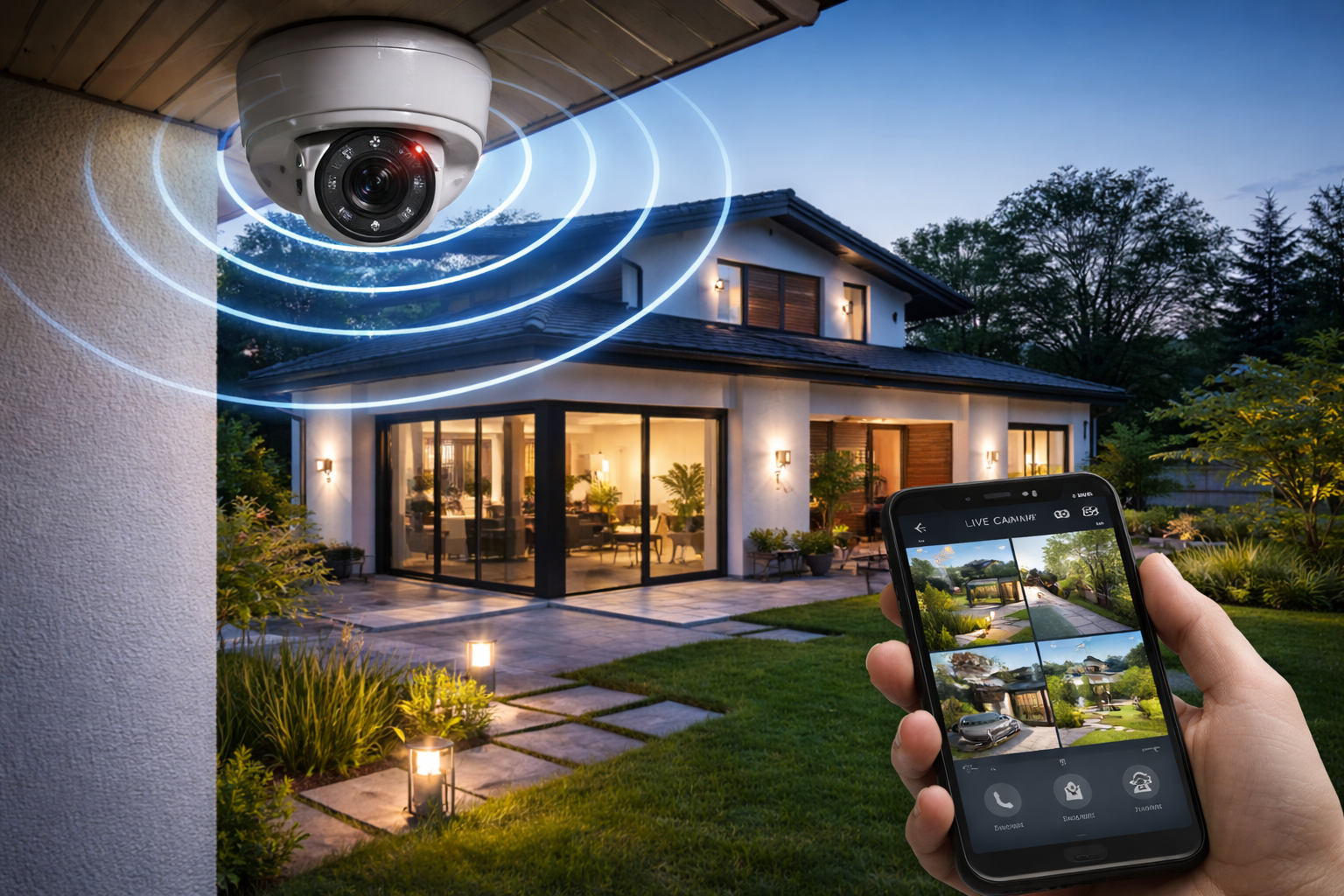 Casa moderna con sistema de videovigilancia CCTV instalado por Andetel